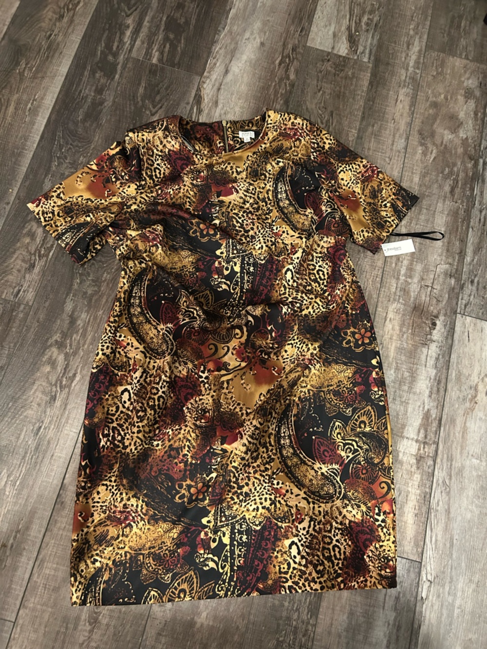 Silky Leopard & Paisley Print Dress - Gold, Black, Burgundy J3
